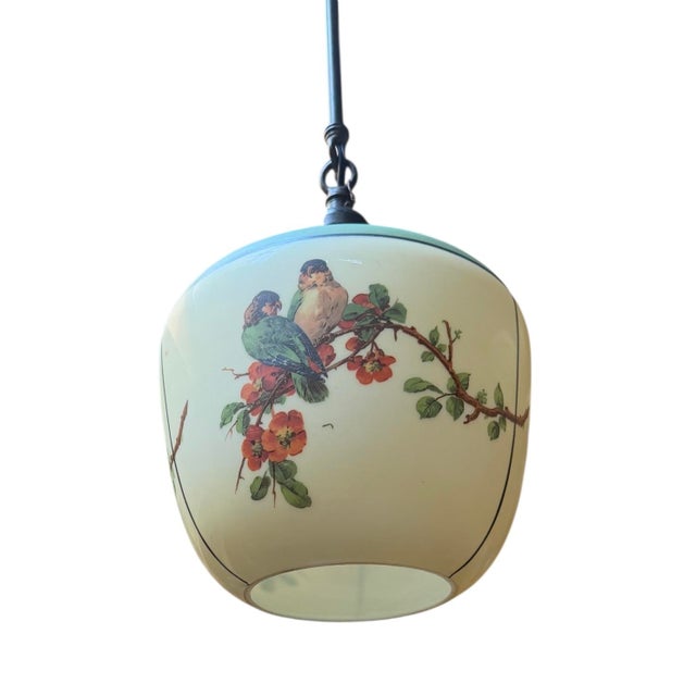 Early 20th Century Vintage Bird and Botanicals Hand Painted Pendant Pendant Light For Sale - Image 5 of 7