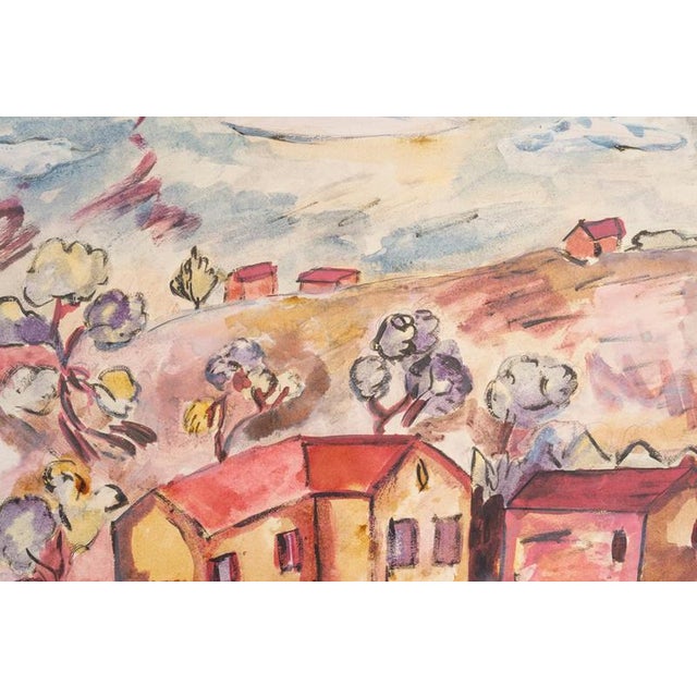 Painting, oil on cardboard depicting houses on a hill, by Pierre Ledda (1914–1994), 20th century. Oil on cardboard,...