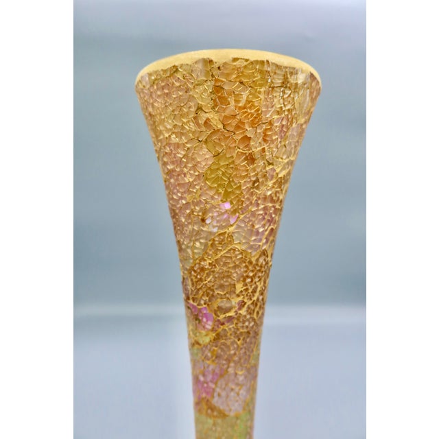 Hollywood Regency Vintage Mosaic Glass Trumpet Vase For Sale - Image 3 of 9