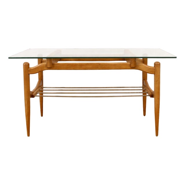 Mid-Century Modern Wood and Glass Coffee Table, Spain, 1950s For Sale