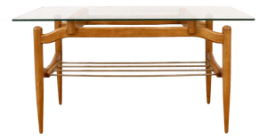 Mid-Century Modern Wood and Glass Coffee Table, Spain, 1950s