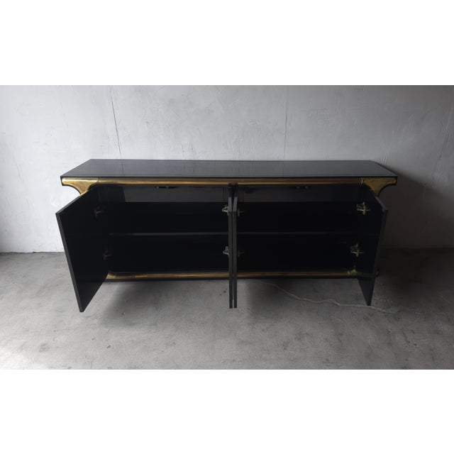 Black Lacquer and Brass Sideboard by Mastercraft For Sale - Image 9 of 11