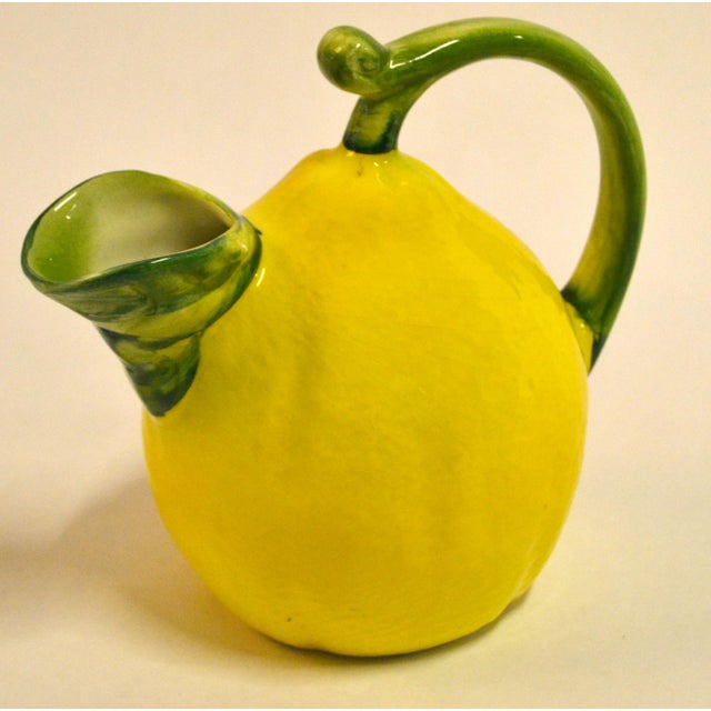 Mid-20th Century Artisan Made Lemon Pitcher Ceramic Majolica Yellow Green Italy For Sale - Image 13 of 16
