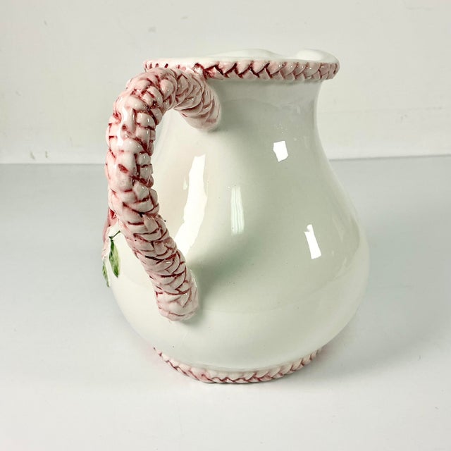 1970s 1970s Vintage Boho Chic Coastal English Garden Pomegranate and Raspberry Ceramic Pitcher. For Sale - Image 5 of 13