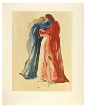 Salvador Dali, Dante and Beatrice, Woodcut, 1963