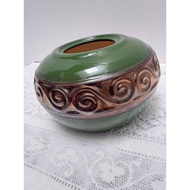 Contemporary Vintage Ceramic Pottery Green Textured Plant Vessel For Sale - Image 3 of 7