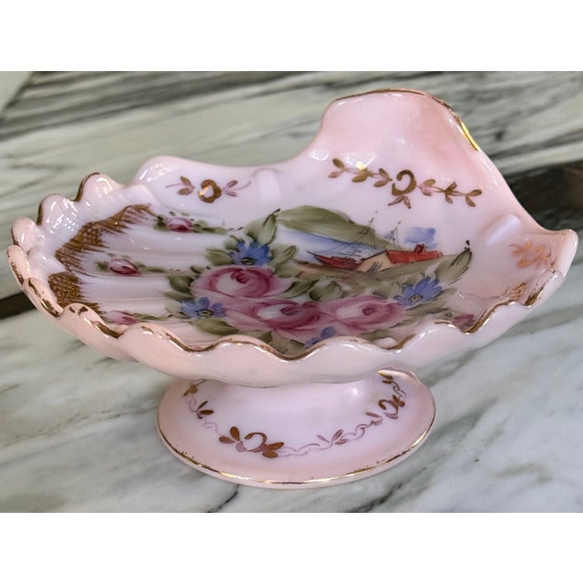 1930's Cambridge Glass Nautical Scene Crown Tuscan Charleton Seashell Comport For Sale In Seattle - Image 6 of 11