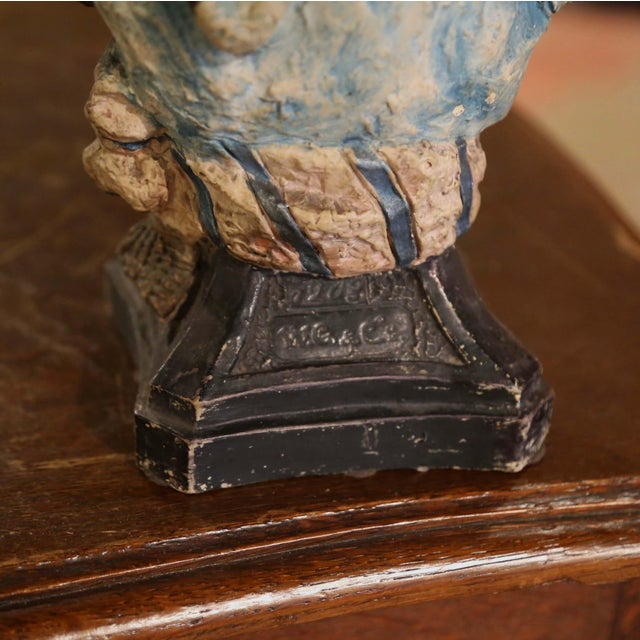 Pair of Early 20th Century Spanish Painted Terracotta Figurines For Sale - Image 9 of 10