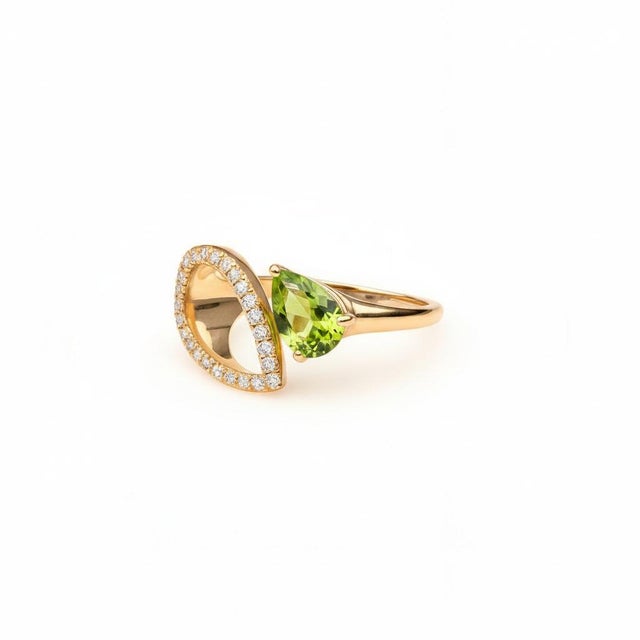 Pear peridot 14k gold ring. Peridot gold ring. Genuine peridot ring. Open ended ring. Adjustable gold ring. August...