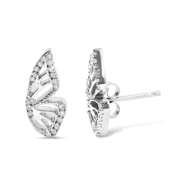 Contemporary .925 Sterling Silver 1/6ct TDW Diamond Butterfly Earrings, Pair For Sale - Image 3 of 4