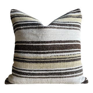 Vintage Rug Pillow Cover With Stripes For Sale