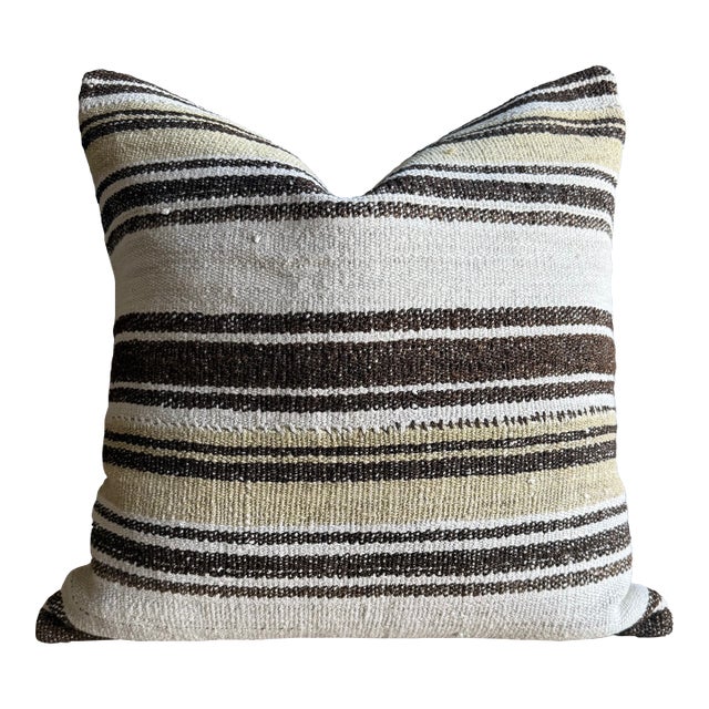 Vintage Rug Pillow Cover With Stripes For Sale