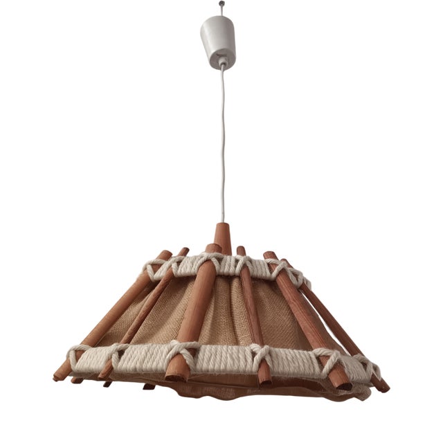 Scandinavian Wood and Rope Pendant Light, 1990s For Sale