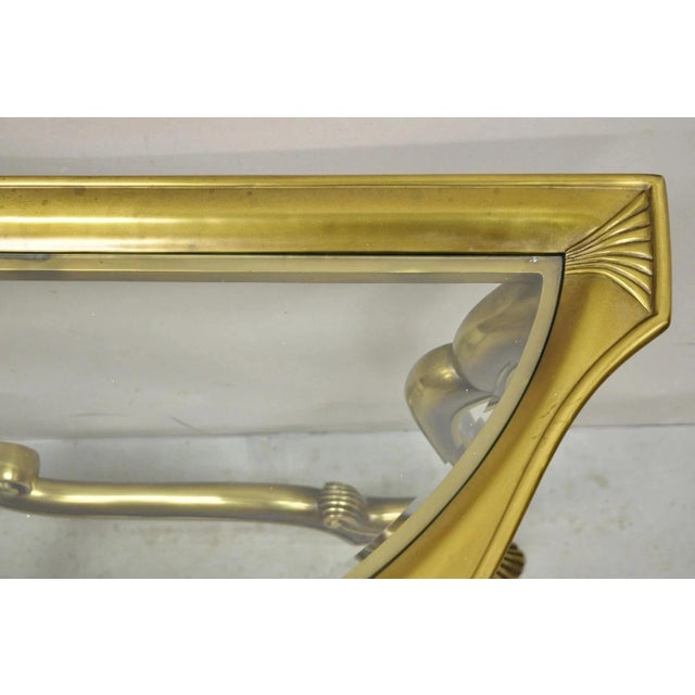 Mid 20th Century Vintage Italian Hollywood Regency Brass Base Glass Top Console Sofa Hall Table For Sale - Image 5 of 12