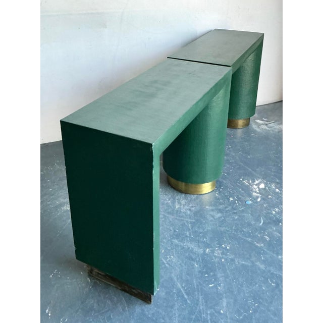Karl Springer Vintage Boho Grasscloth Console and Mirror Sets - A Pair For Sale - Image 4 of 8