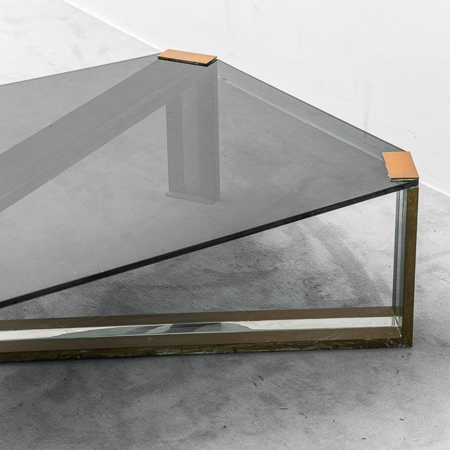 Metal Coffee Table in Smoked Glass with Brass and Metal, 1970s For Sale - Image 7 of 10