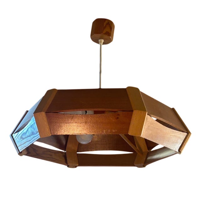 Brutalist Wood Pendant, 1970s For Sale