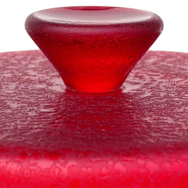 Mid-Century Modern Vintage Murano Ruby Red Corroso Texture Italian Art Glass Large Vanity Jewelry Casket Decorative Box For Sale - Image 3 of 7