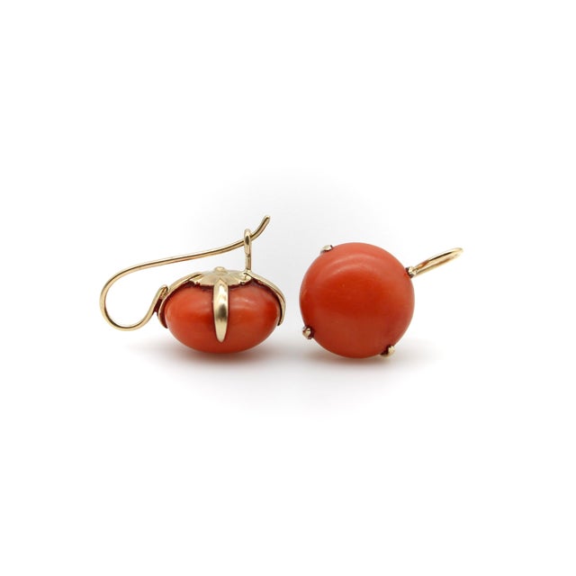 1900-1909 Pre-Revolutionary 14k Gold Coral Earrings, A Pair For Sale - Image 4 of 11