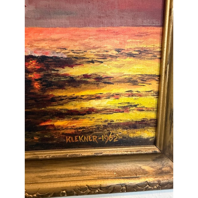 1960s Original Vintage Oil Painting by Klekner (1962) – Tall Ship at Sunset, Seascape For Sale - Image 5 of 8