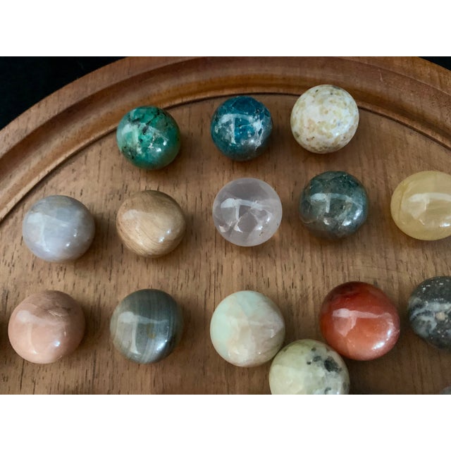 Vintage Wooden Peg Solitaire Game Set 37 Semi Precious Gemstone Mineral Marbles For Sale - Image 4 of 15