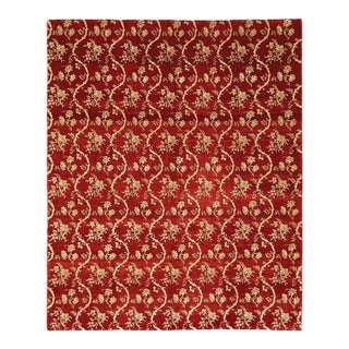 8x10 Deep Red & Gold Chinoiserie Rug | 8'2"x10'3" Hand-Knotted Afghan Wool For Sale