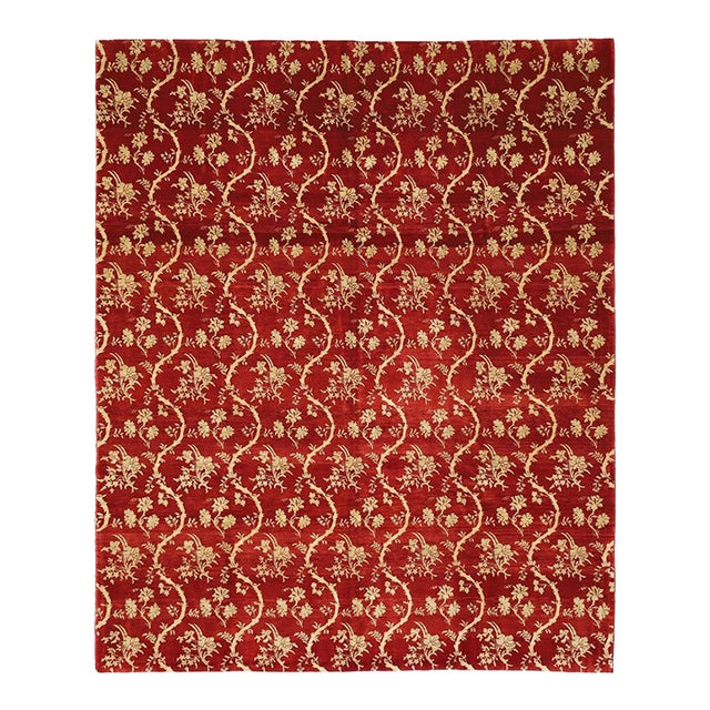 8x10 Deep Red & Gold Chinoiserie Rug | 8'2"x10'3" Hand-Knotted Afghan Wool For Sale
