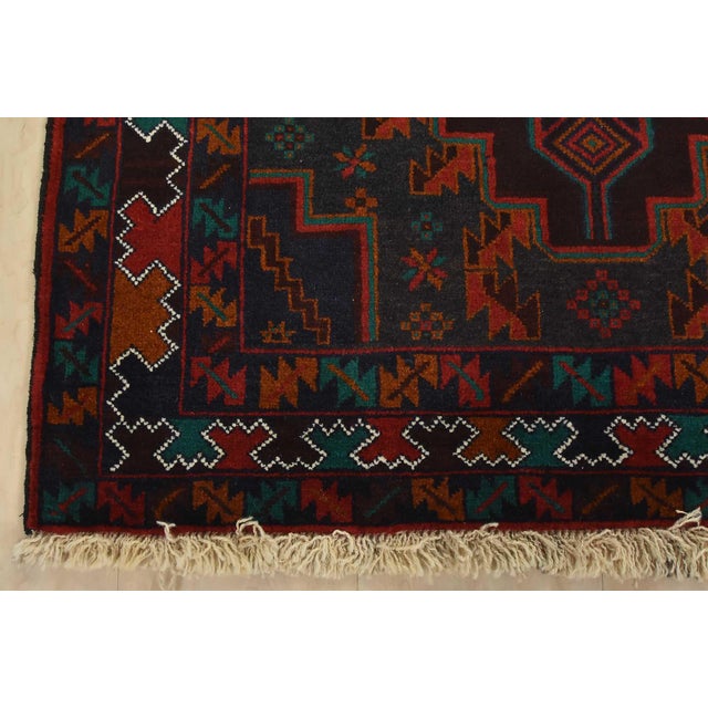 Textile Baloch Rug 3′ X 4’6” Blue Wool Vintage Tribal Hand-Knotted Oriental Carpet For Sale - Image 7 of 10