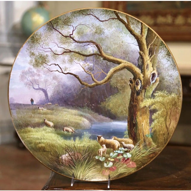 Ceramic 19th Century French Hand-Painted Porcelain Charger With Sheep, Signed Olivier For Sale - Image 7 of 10