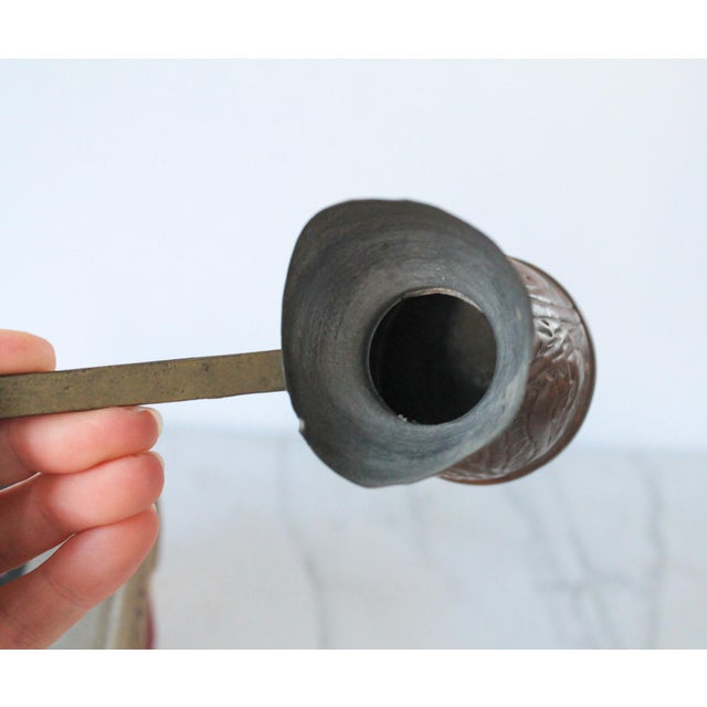 Vintage Turkish Embossed Copper Coffee Pot Ladle W/ Brass Handle For Sale - Image 10 of 10