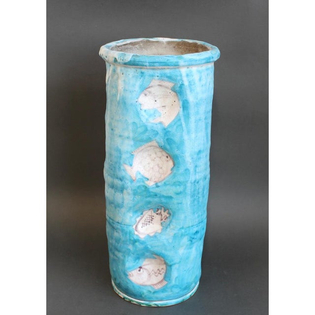 1950s Italian Blue Ceramic Umbrella Stand from C.A.S. Vietri, 1950s For Sale - Image 5 of 18