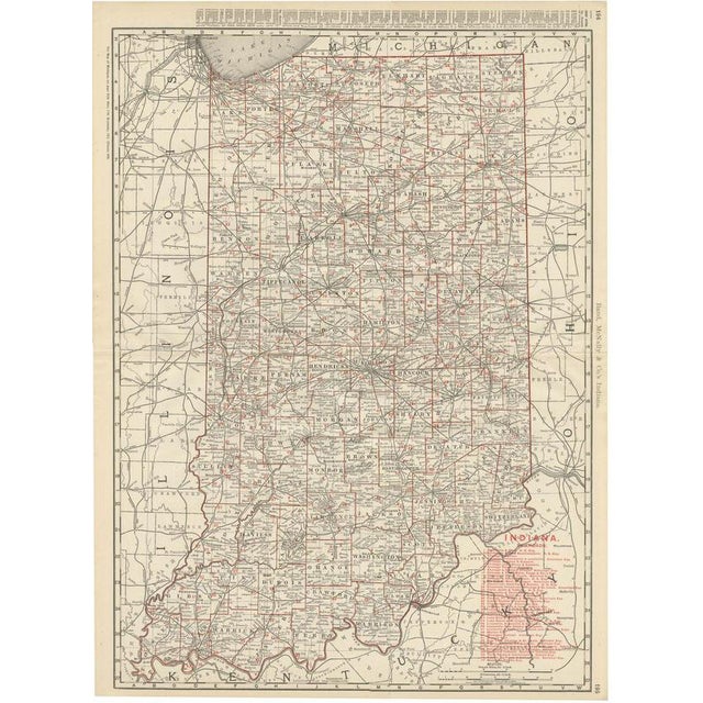 Antique Map of Indiana, The Hoosier State from Rand McNally, 1899 For Sale - Image 12 of 12