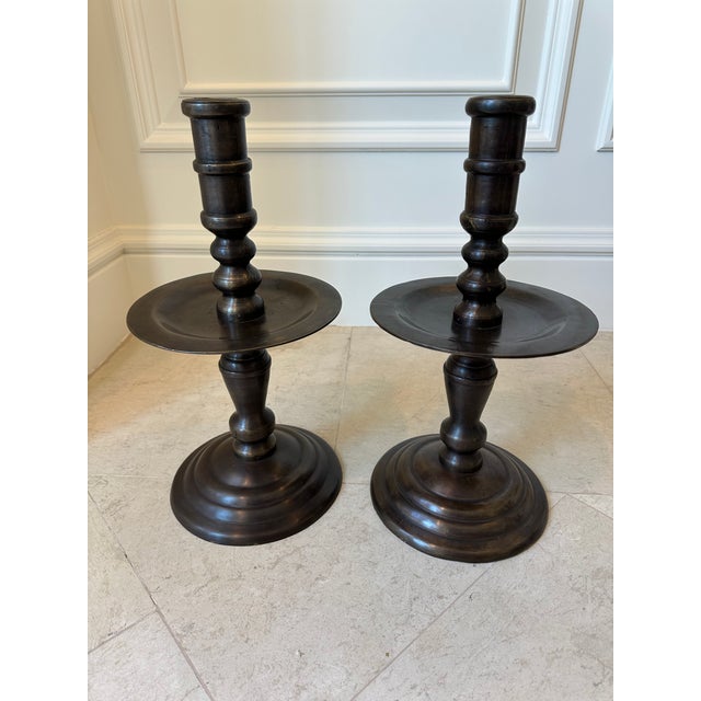 1970s Vintage Monumental 16” Bronze Candlestick Holders -a Pair For Sale - Image 5 of 18