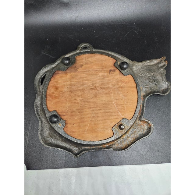 American Vintage Cast Iron Cow Footed Trivet Wood Center Kitchen Hot Pad Rustic For Sale - Image 3 of 4