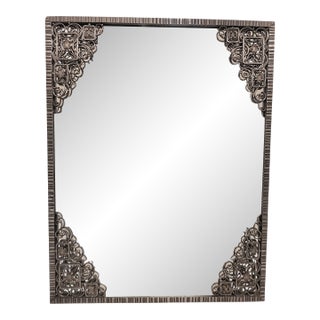 Magnificent Hand Hammered Iron & Brass Inlaid French Art Deco Mirror For Sale