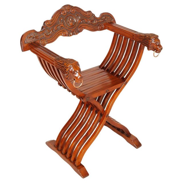 Carved Wooden Savonarola Chair, 1890s For Sale - Image 6 of 6