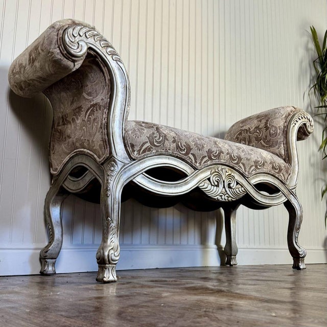 Ornate Rococo Revival Silver Gilt Bench / Settee For Sale - Image 4 of 14