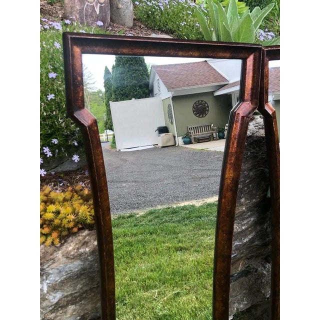 Wood Pair of Mid Century Hourglass Mirrors Attributed to Weiman For Sale - Image 7 of 13