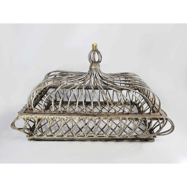 Metal Late 20th Century Large Rustic Cast Iron Openwork Basket With Lid For Sale - Image 7 of 8