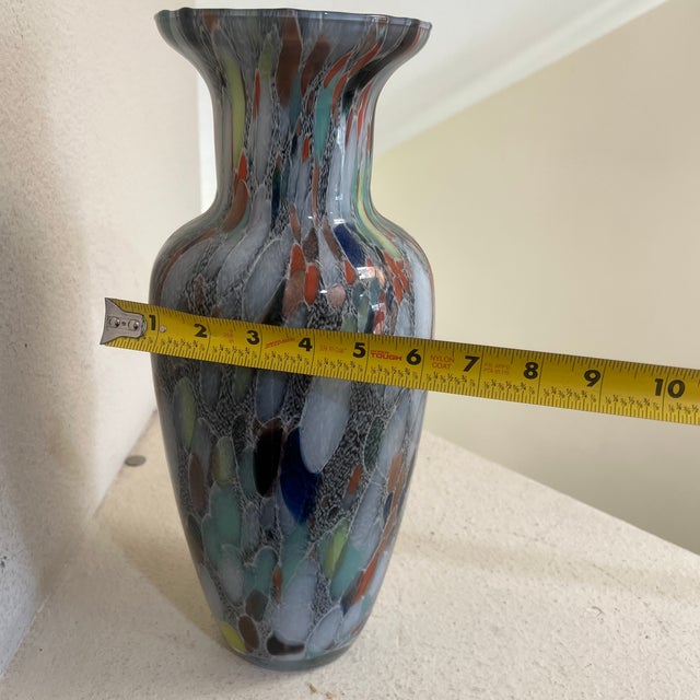 Murano Italy Large Tall 14” Glass Vase Multi-Color Splash Black Marble Pretty! For Sale - Image 10 of 10