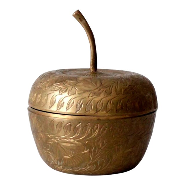 Vintage Etched Brass Figurative Apple Box For Sale
