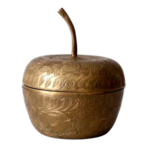 Vintage Etched Brass Figurative Apple Box