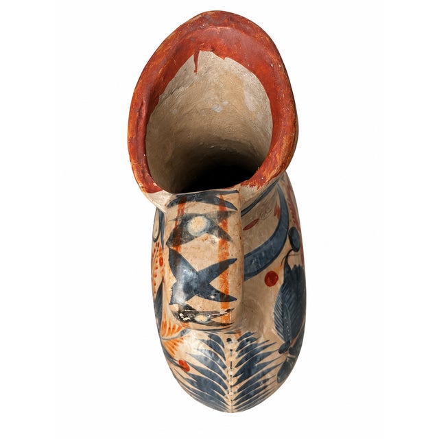 Mexican Folk Art Hand-Painted Owl and Floral Pottery Pitcher For Sale - Image 11 of 14