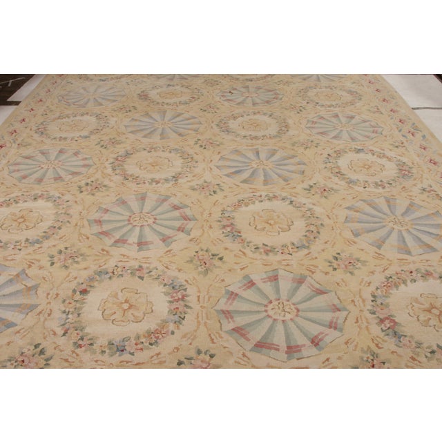 1980s 1980s Aubusson Style Flat Weave Rug in Beige Gold Floral Pattern by Rug & Kilim For Sale - Image 5 of 7