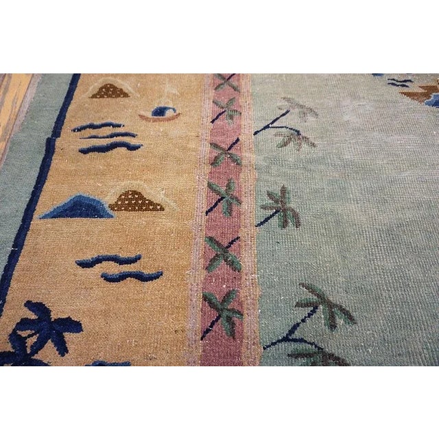 Sky Blue 1920s Sky Blue Classical Pictorial Antique Chinese Peking Carpet 10'4" X 12'8" Knotted Wool Rug For Sale - Image 8 of 12