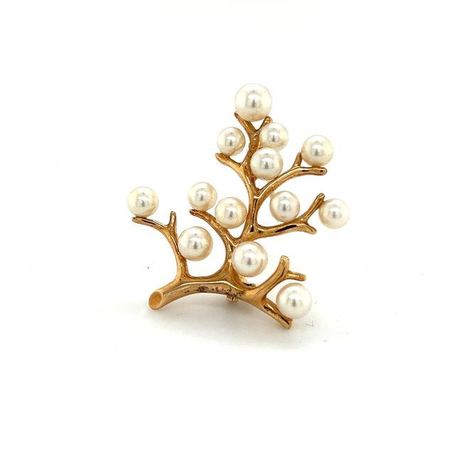 1990s 1990s Mikimoto Estate Akoya Pearl Tree of Life Brooch 14k Gold For Sale - Image 5 of 7