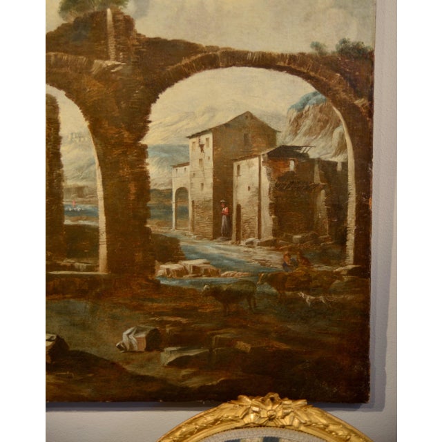 Circle of Antonio Travi / Il Sestri, Landscape Capriccio, 1630, Oil on Canvas, Framed For Sale - Image 6 of 14