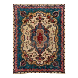 Vintage Hand-Knotted Blue Wool Rug Persian Tabriz With Medallion Design