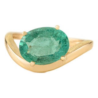 Designer 2.43 Carat Genuine Emerald Wave Chunky 14k Gold Ring Size 7 For Sale