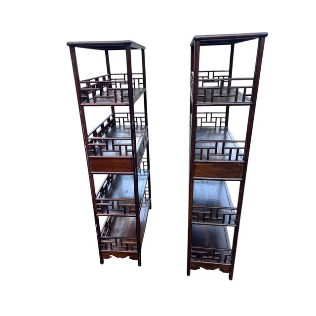 1990s Chinese Chippendale Rosewood Étagères With Fretwork a Pair For Sale - Image 11 of 17